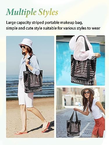 Next Day Delivery Before 10PM Deciniee Large Capacity Striped Beach Bag with Waterproof Compartments for Women