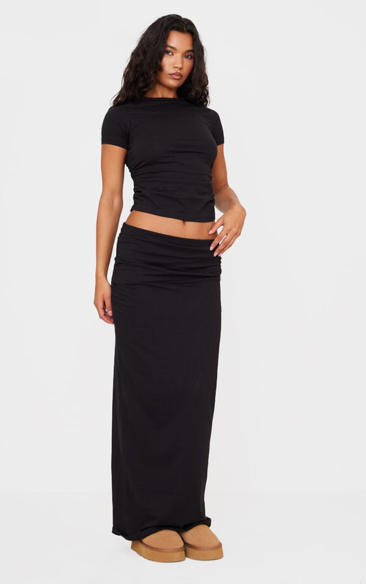 Black Foldover Cotton Maxi Skirt Next Day Before 10 PM