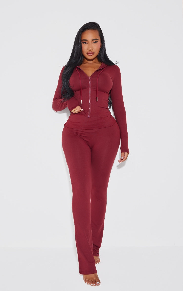 Shape Burgundy Sculpted Zip Through Hoodie Next Day Delivery Before 10 pm