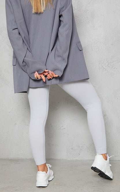 Next day delivery mon-fri 10pm Pale Grey  Structured Contour Rib Cuffed Detail Leggings