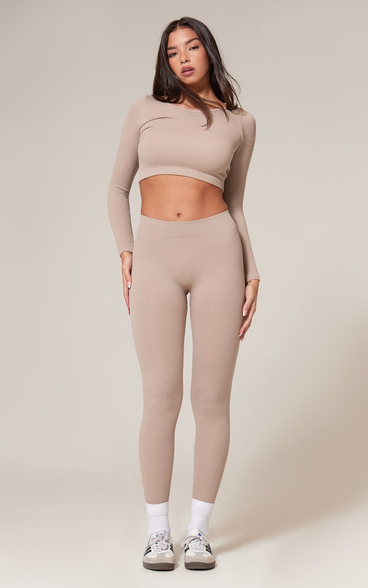 Stone Structured Contour Rib Leggings Next Day Delivery