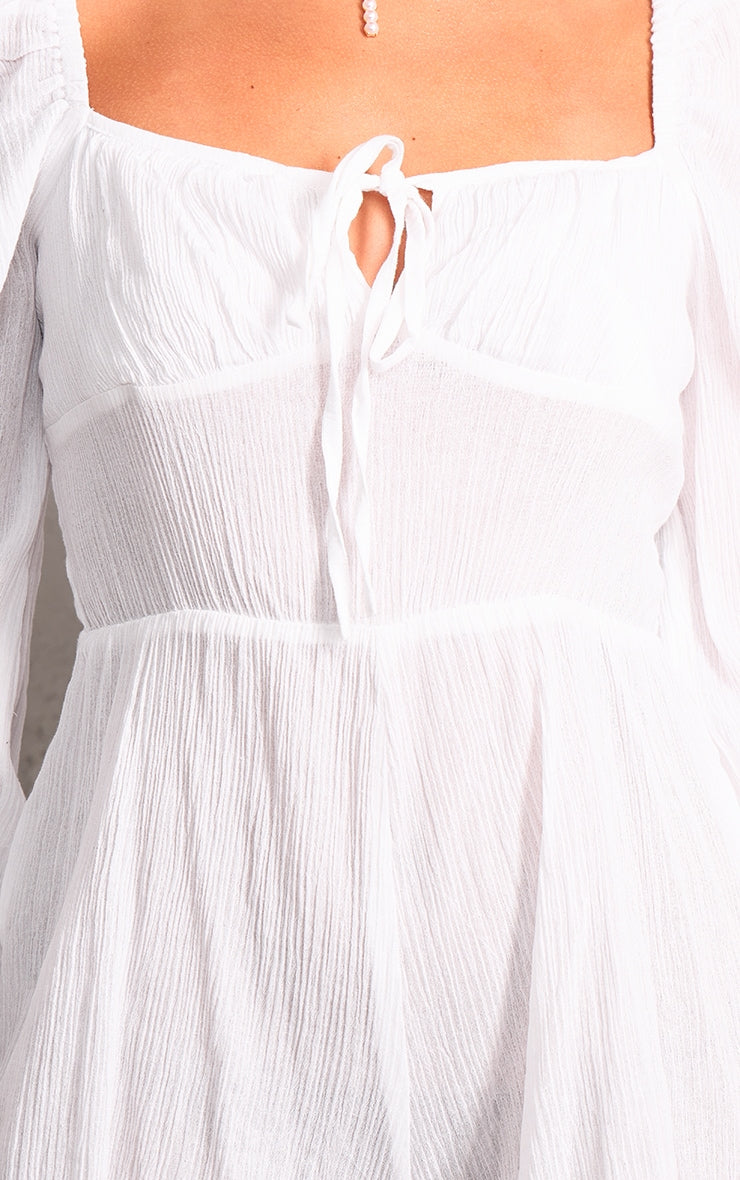 Next Day Delivery Before 10 PM Summer Dream: White Tie-Front Textured Playsuit