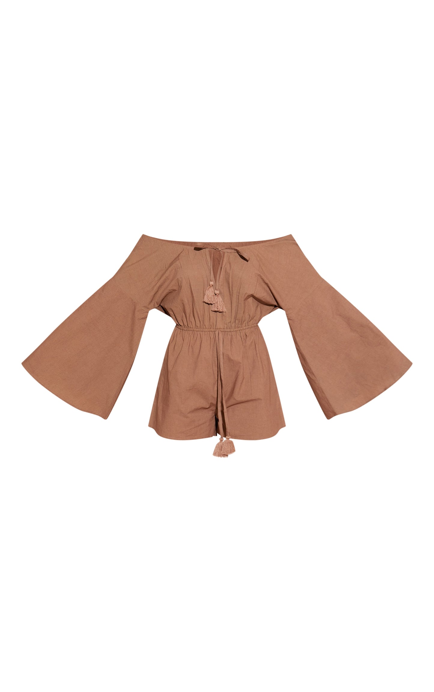 Next Day Delivery Before 10 PM Taupe Flare Sleeve Bardot Playsuit: Chic and Flirty