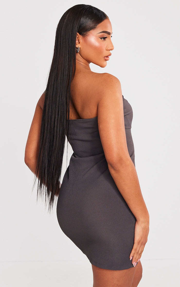 Next day delivery mon-fri 10pm Charcoal Grey Ribbed Bandeau Underbust Detail Bodycon Dress