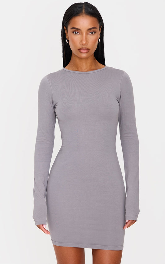 Charcoal Cotton Tie Scoop Back Mini Dress Next Day Delivery Before 10PM