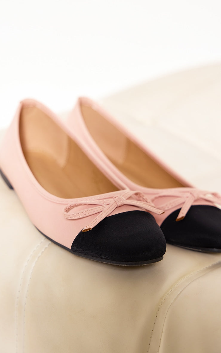 Next Day Delivery Before 10 PM Pink Round Toe Ballet Pumps with Bow Detail