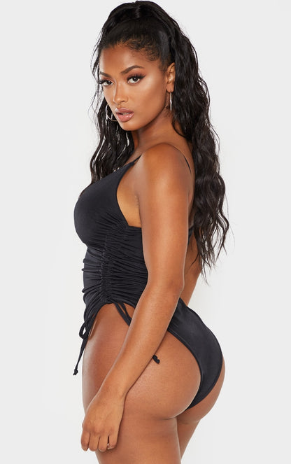 Next Day Delivery Before 10pm Shape Black High Rise Ruched Side Swimsuit