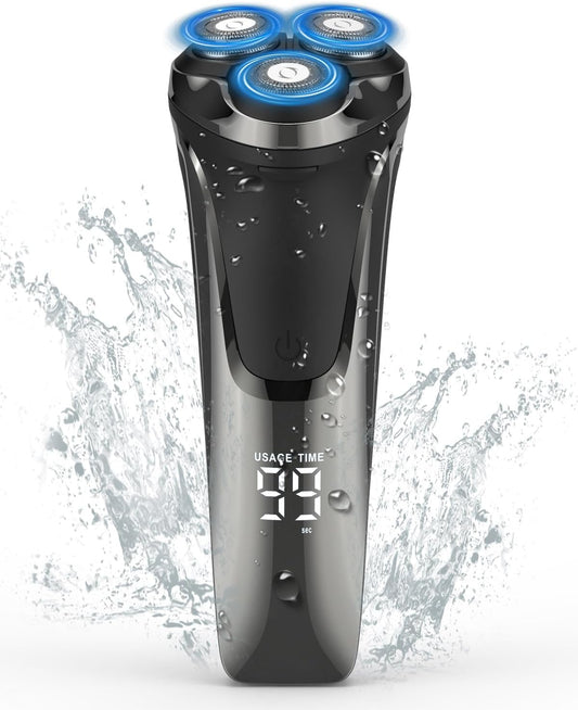 Next Day Delivery Electric Shavers Men Rechargeable - Wet and Dry Waterproof Rechargeable Razors for Men with Pop-up Trimmer Cordless Men&#39;s 4D Rotary Electric Razor for Men with LCD Display &amp; Travel Lock IPX6