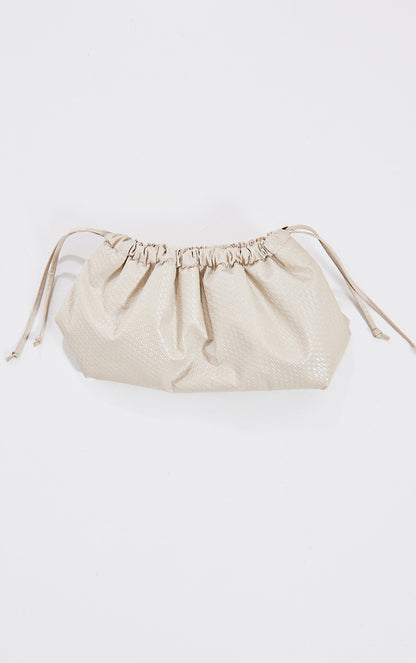 Next Day Delivery Before 10 PM Cream Weave Slouchy Drawstring Clutch Bag - Effortlessly Chic