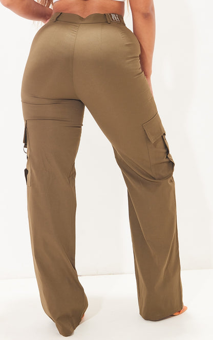 Next Day Delivery Before 10 pm  Shape Stone Buckle Detail Cargo Wide Leg Trousers