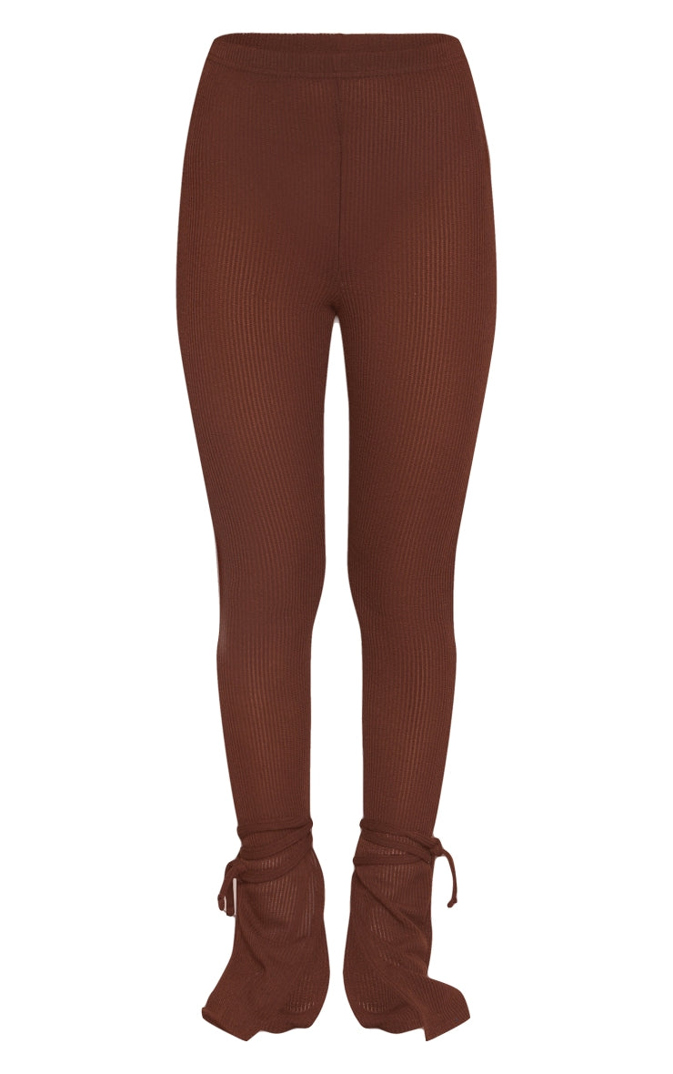 Next Day Delivery Before 10pm Chocolate Sheer Soft Rib Split Hem Tie Detail Leggings