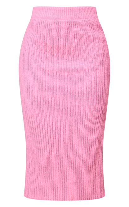 Hot Pink Fitted Knit Midi Skirt Next Day Delivery Before 10 pm