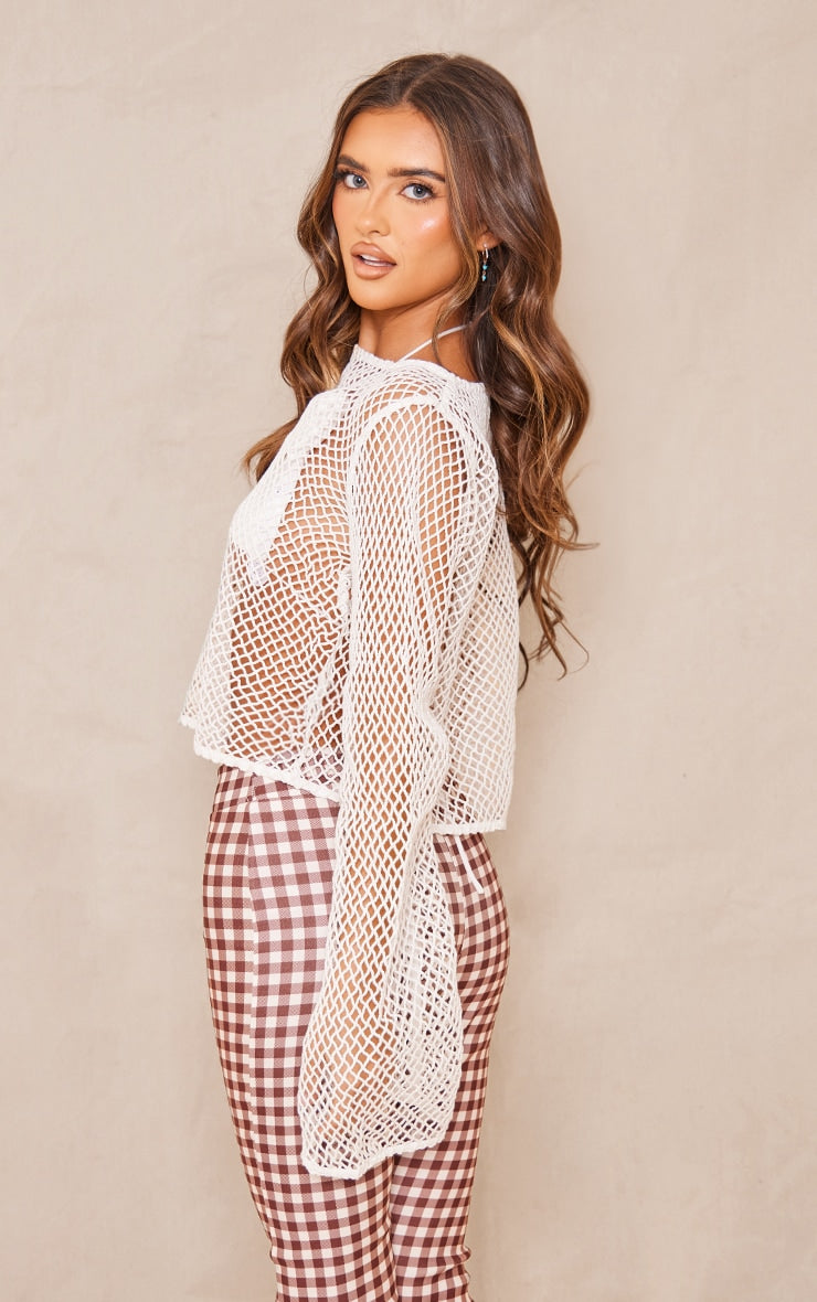 Next Day Delivery Before 10pm White Wide Fishnet Long Sleeve Long Top