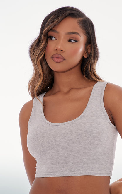 Next Day Delivery Before 10 PM Essential Grey Marl Cotton Blend Crop Top