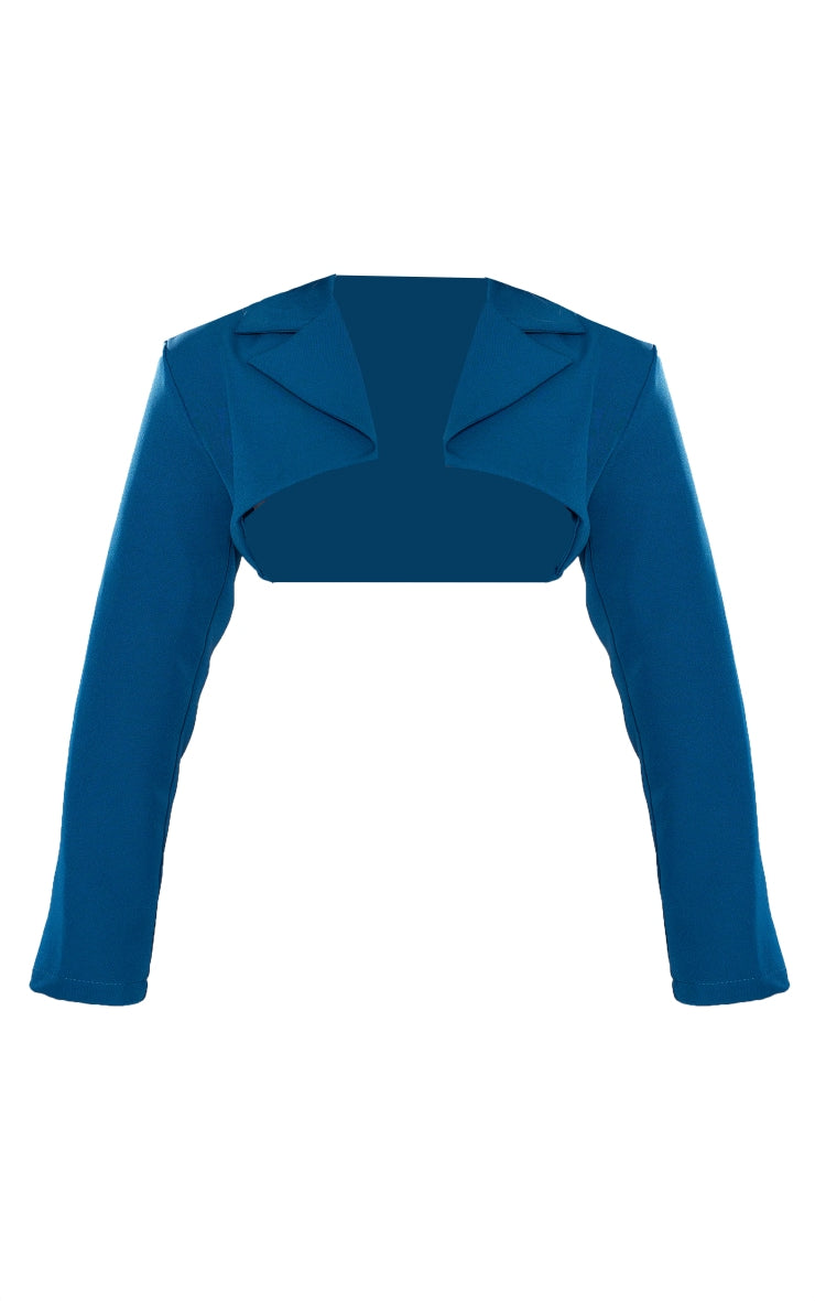 Next Day Delivery Before 10 PM Petrol Blue Minimalist Super Crop Blazer