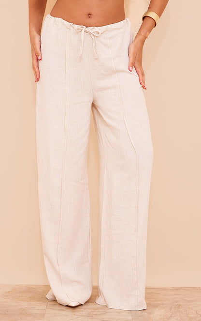 Next Day Delivery Before 10 pm Chic: Oatmeal Linen Look Pintuck Slouchy Trousers