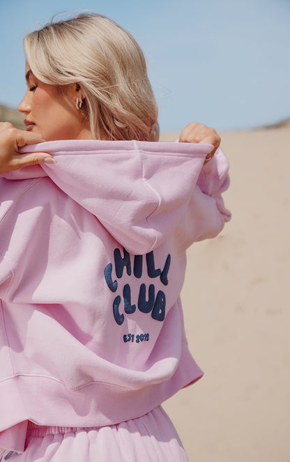 Bubblegum Pink Chill Club Puff Print Zip Up Jacket Next Day Delivery Before 10 pm