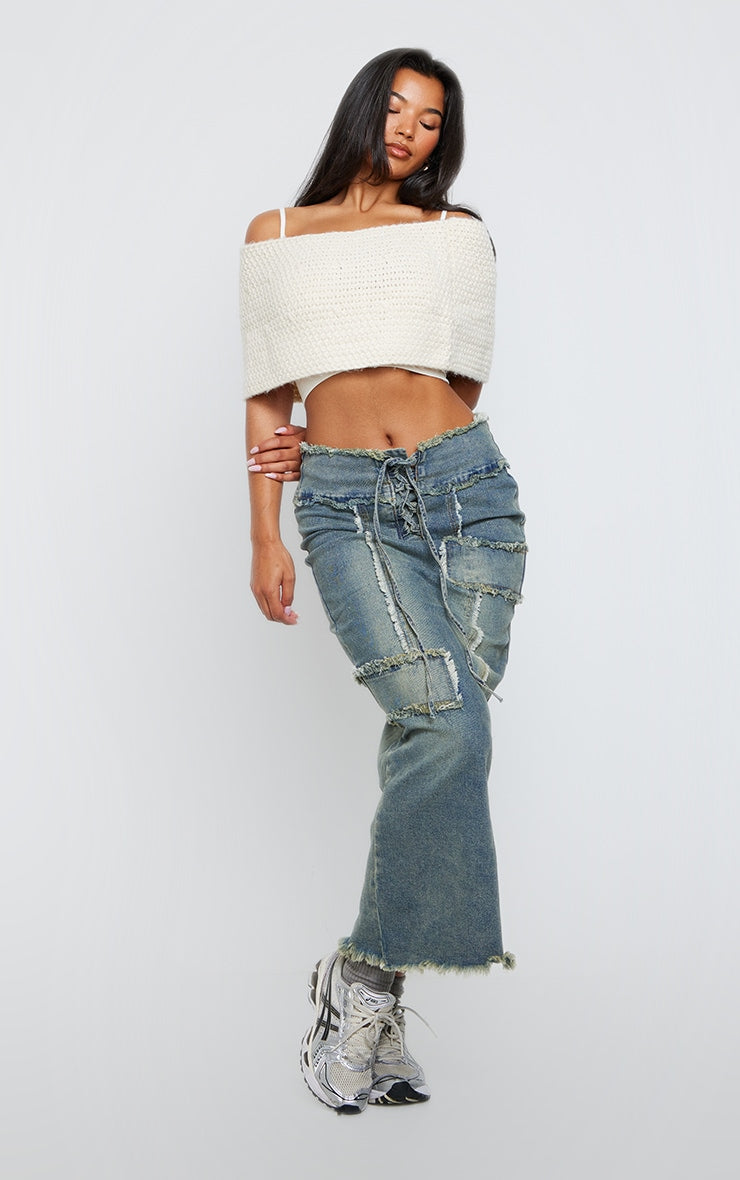 Oatmeal Chunky Knit Over The Shoulder Bandeau Top Next Day Delivery Before 10 pm