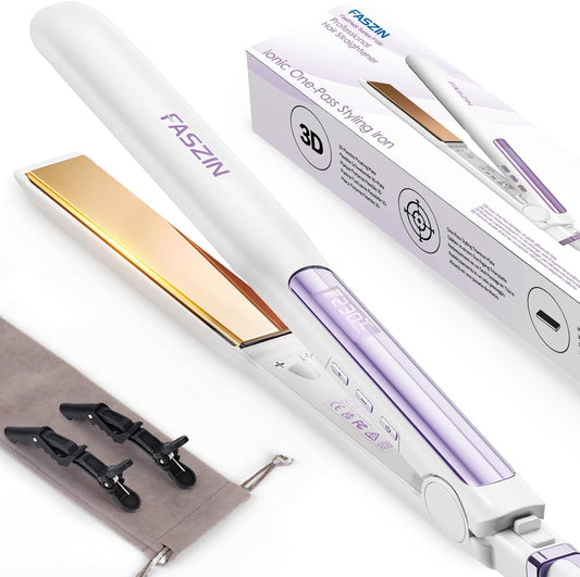 Next Day Delivery RRP £129.00 Faszin Ionic Hair Straighteners, 20S Fast Heat Up Flat Iron, Titanium Plate for Smooth Shiny Results, Clear LCD Display, 2 in 1 Hair Straightener (White)
