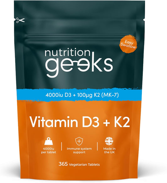 Next Day Delivery Vitamin D3 4000 iu &amp; Vitamin K2 MK7 100μg - 1 Year Supply, 365 Easy-Swallow Vitamin D3 K2 Tablets, 1-A-Day High Strength Vegetarian D3 and K2 Vitamin Supplements, UK Made Vitamin D Tablets