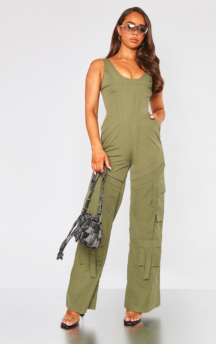 Next Day Delivery Before 10 PM Stone Corset Utility Jumpsuit: Stay Chic and Powerful