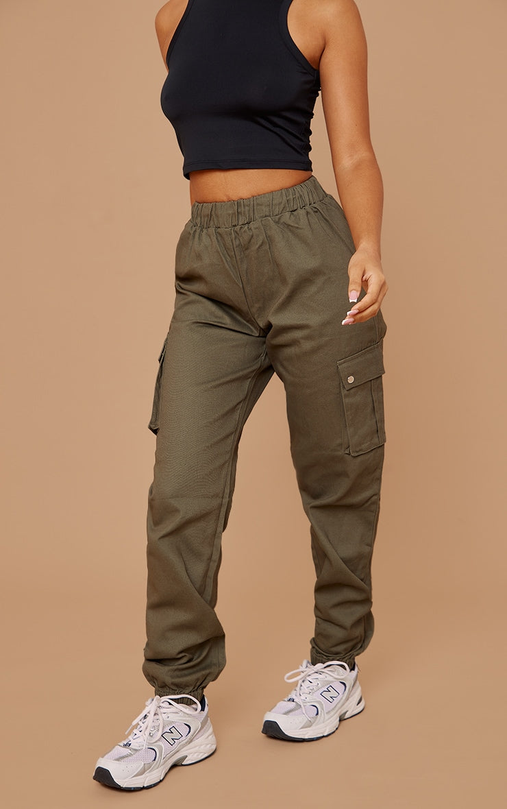 Next Day Delivery Before 10 pm  PETITE Khaki Cargo Trousers with Stylish Pocket Detail