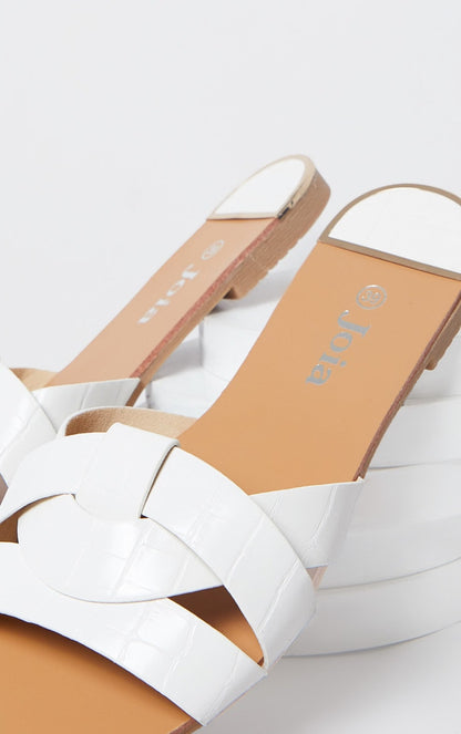 Next Day Delivery Before 10pm White Croc PU Strap Over Flat Sandals