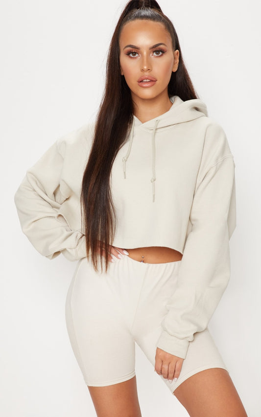 Sand Oversized Fit Cropped Sweat Hoodie Next Day Delivery Before 10 pm