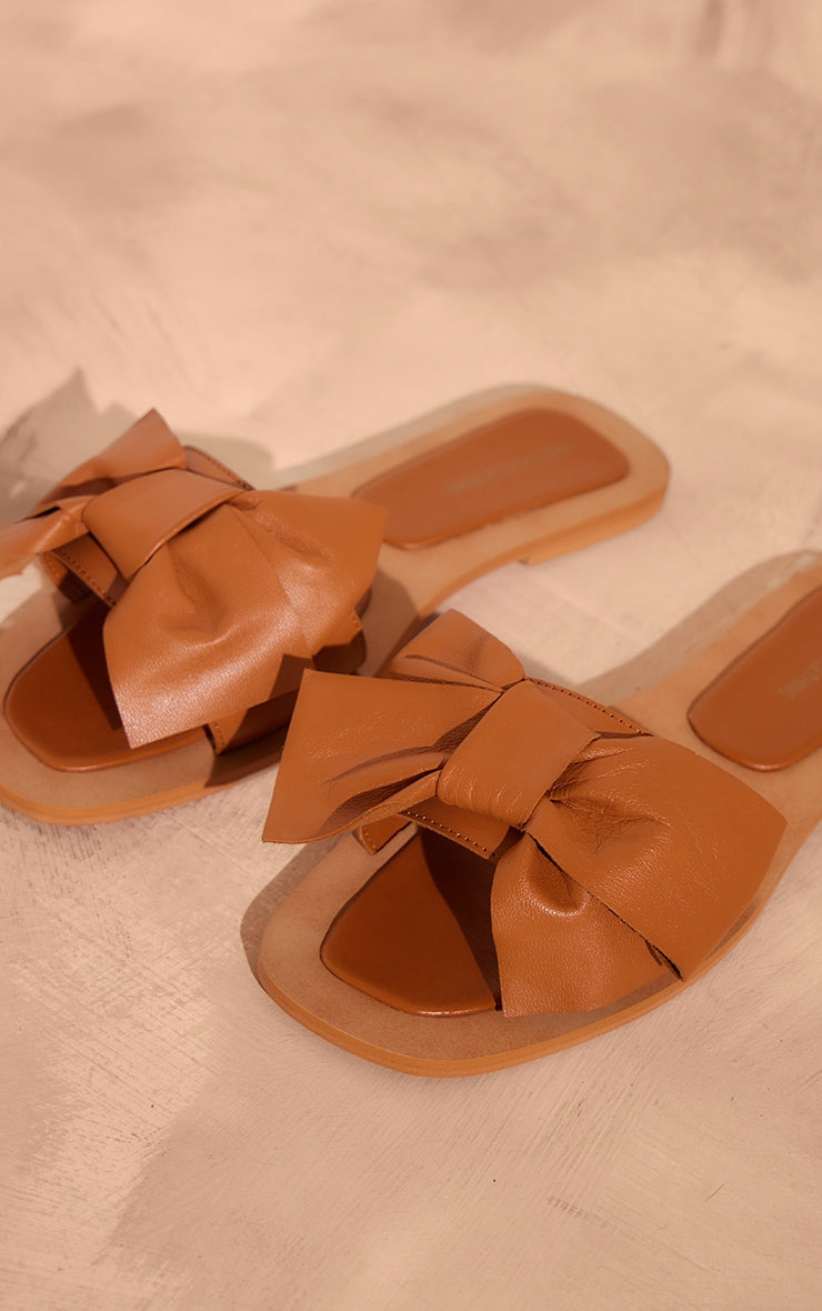 Next Day Delivery Before 10 PM Glamorous Gold Metallic Leather Mule Sandals with Bow Strap Detail