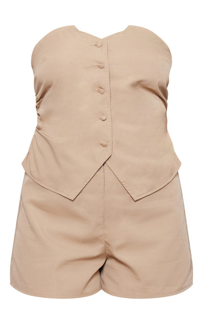 Next Day Delivery Before 10 PM Tall Taupe Tailored Button-Up Bandeau Playsuit: Effortlessly Chic Style