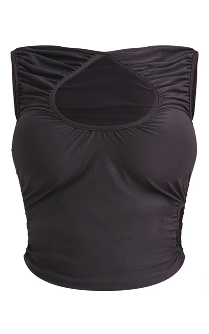 Next Day Delivery Before 10 PM Shape Black Slinky Ruched Cut Out Longline Top