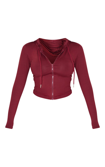 Shape Burgundy Sculpted Zip Through Hoodie Next Day Delivery Before 10 pm