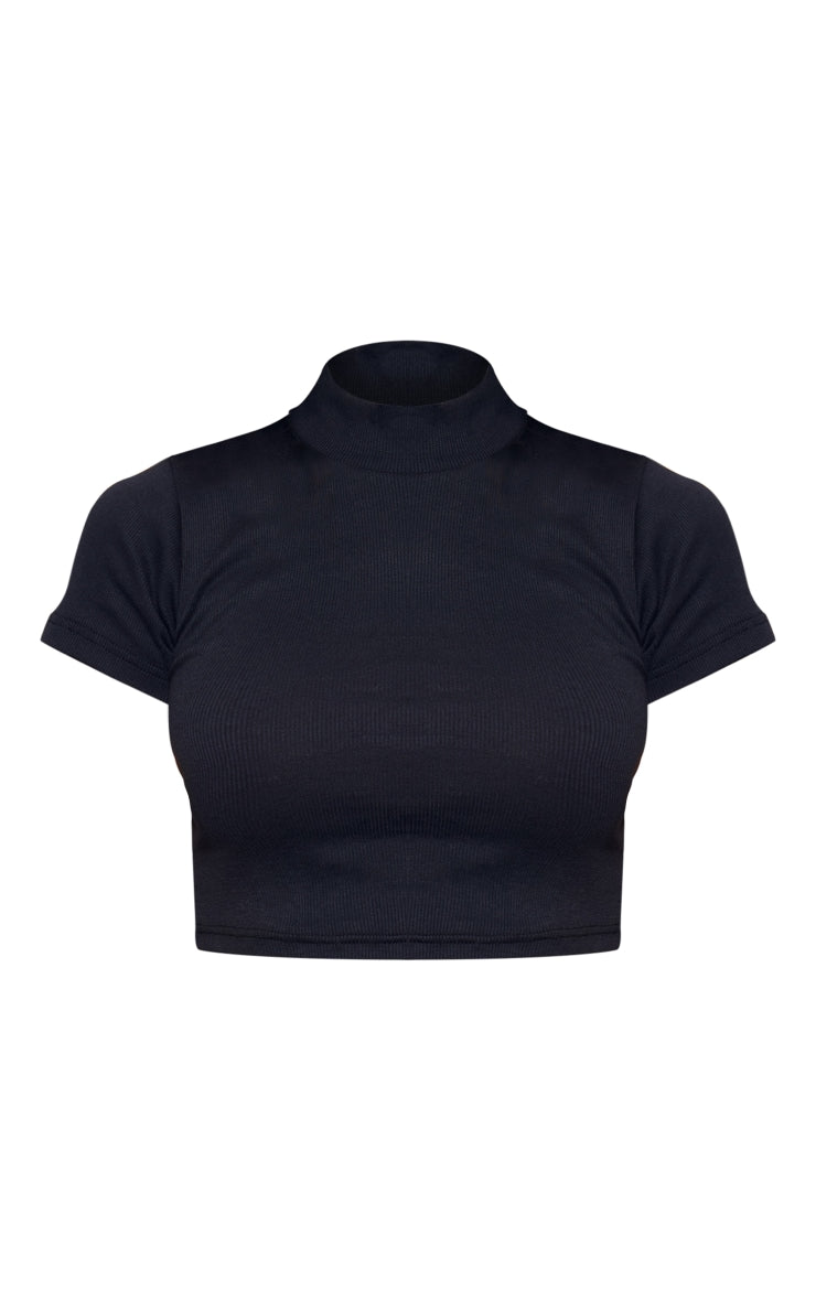 Next Day Delivery Before10pm Black Ribbed High Neck Crop Top: The Perfect Basic Wardrobe Essential