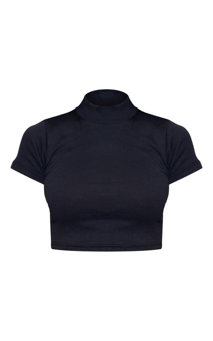 Next Day Delivery Before10pm Black Ribbed High Neck Crop Top: The Perfect Basic Wardrobe Essential