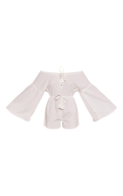 Next Day Delivery Before 10 PM Taupe Flare Sleeve Bardot Playsuit: Chic and Flirty