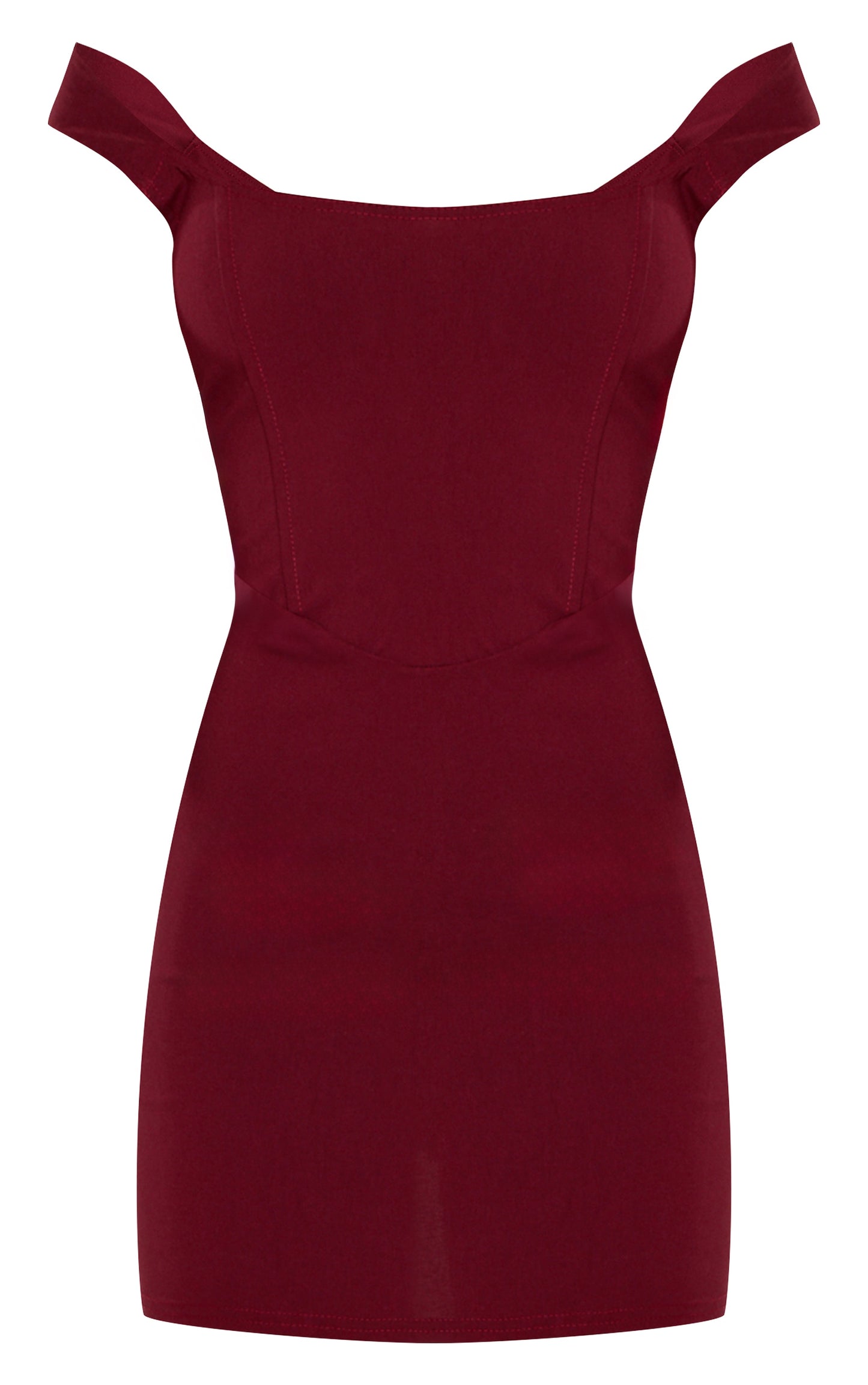 Burgundy Thick Strap Boned Corset Detail Bodycon Dress