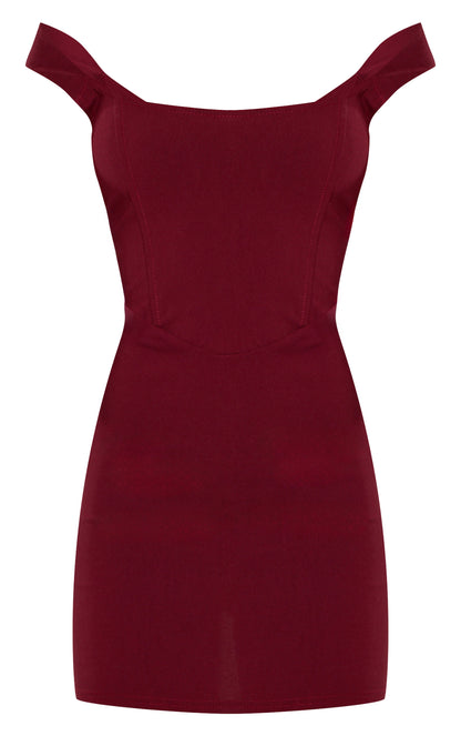 Burgundy Thick Strap Boned Corset Detail Bodycon Dress