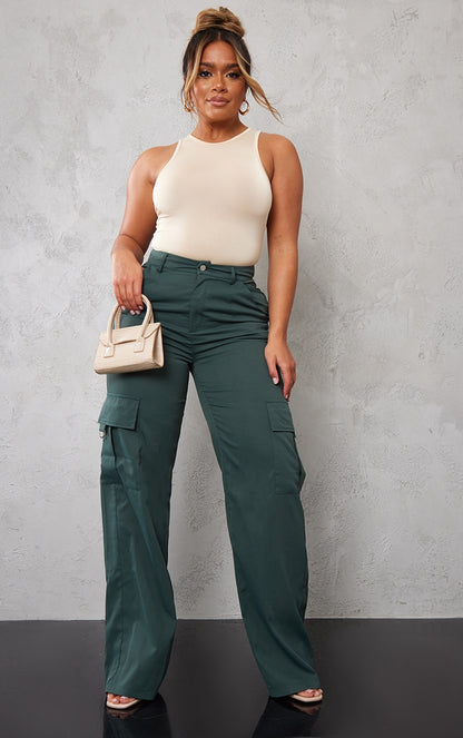 Next Day Delivery Before 10 pm  Shape Stone Buckle Detail Cargo Wide Leg Trousers