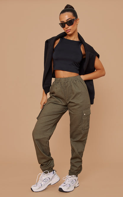 Next Day Delivery Before 10 pm  PETITE Khaki Cargo Trousers with Stylish Pocket Detail