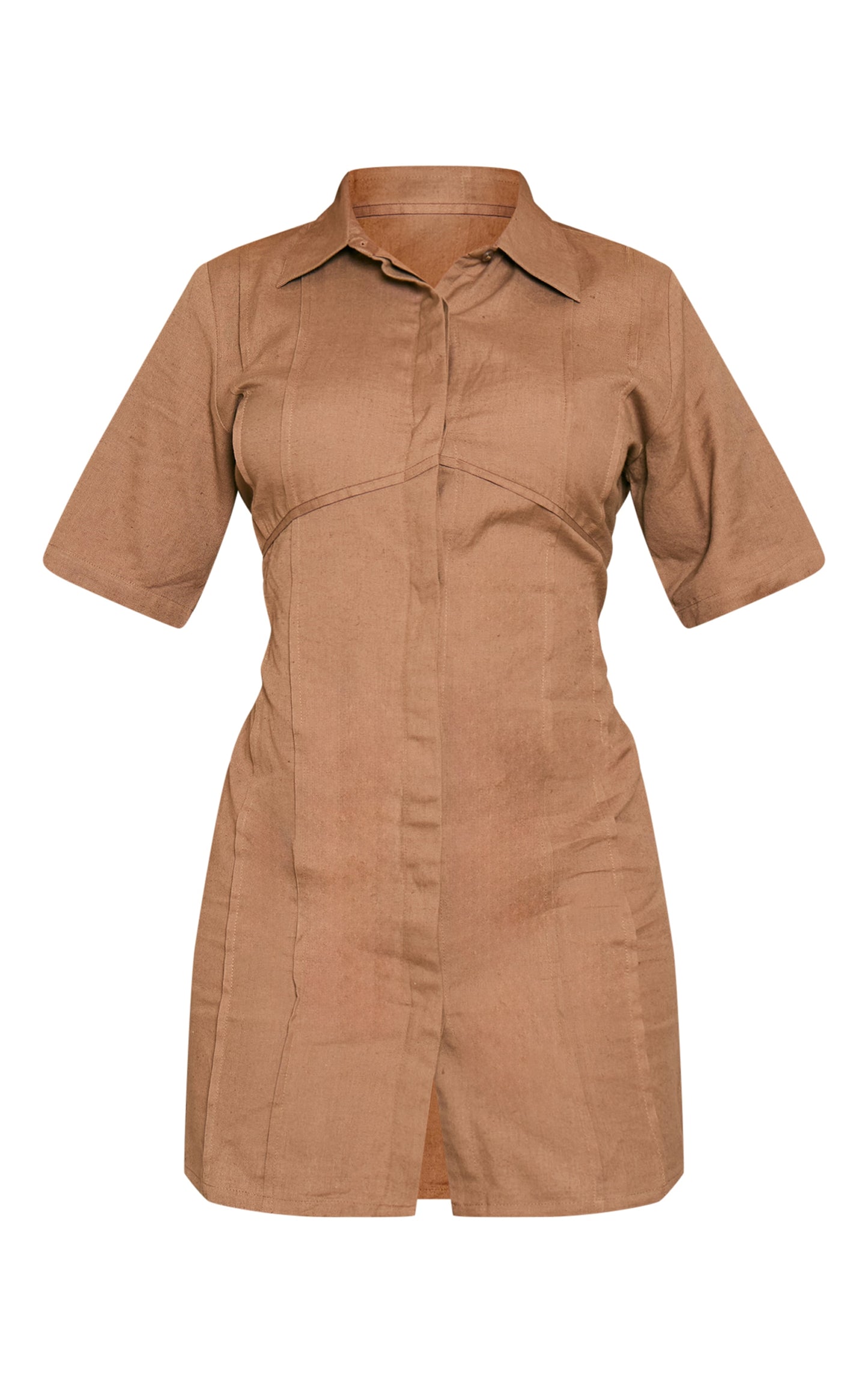 Next Day Delivery Before 10pm Stone Linen Look Binded Detail Shirt Dress