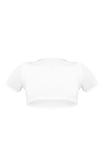 Next Day Delivery Before 10 PM White Slinky Short Sleeve Crop Top