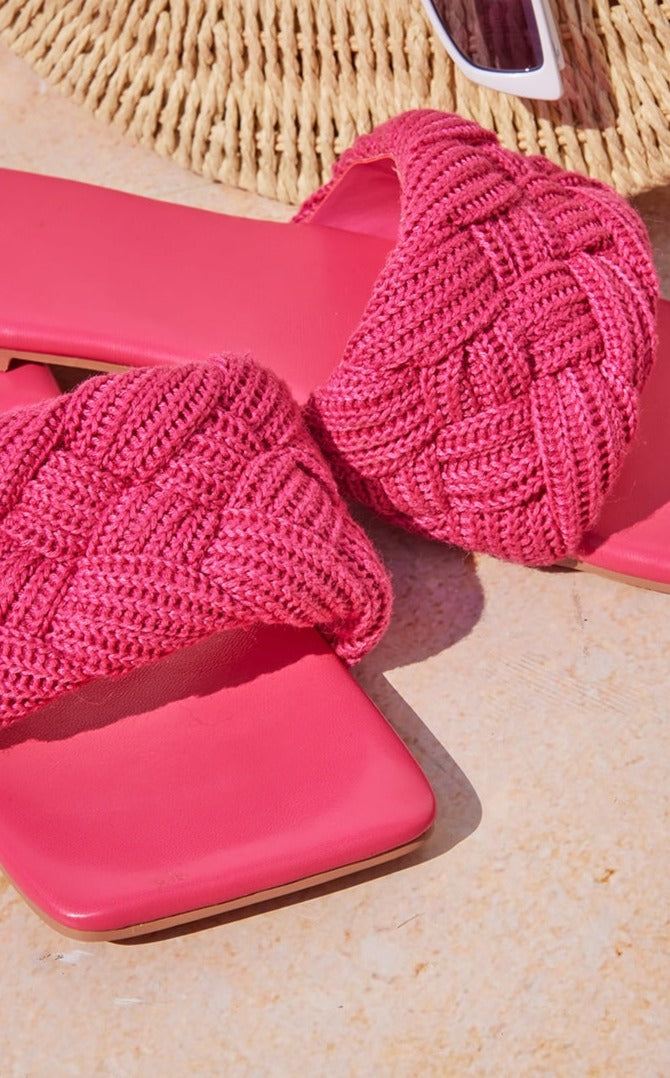 Next Day Delivery Before 10 PM Pretty in Pink: Square Toe Knitted Plaited Wide Fit Sandals