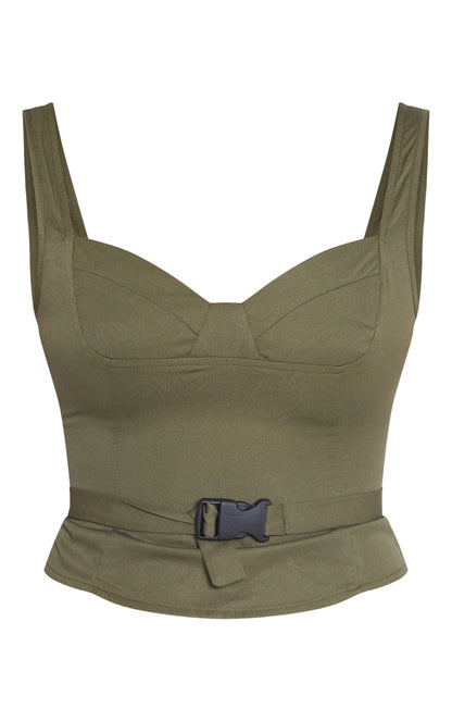 Next Day Delivery Before 10 PM Olive Woven Bust Detail Buckle Front Top