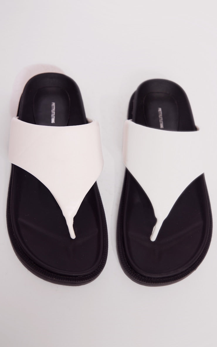 Next Day Delivery Before 10PM White PU Round Toe Thong Footbed Flat Sandals