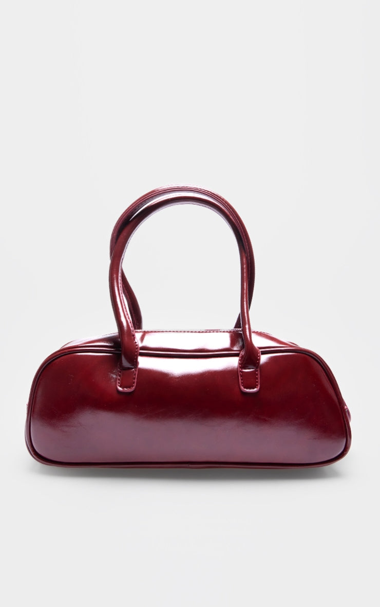 Burgundy Patent PU Baguette Shoulder Bag