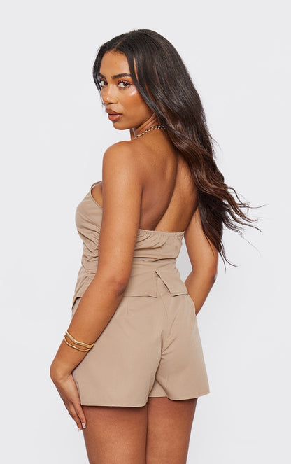 Next Day Delivery Before 10 PM Tall Taupe Tailored Button-Up Bandeau Playsuit: Effortlessly Chic Style