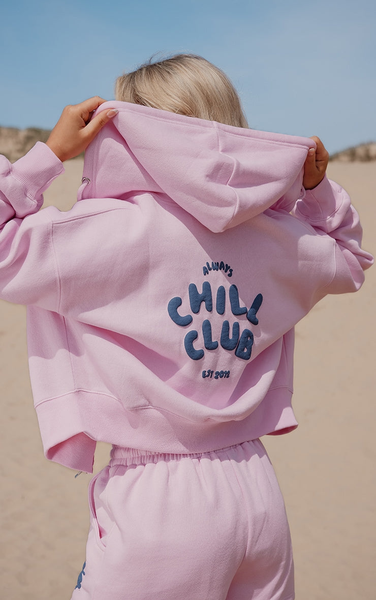 Bubblegum Pink Chill Club Puff Print Zip Up Jacket Next Day Delivery Before 10 pm