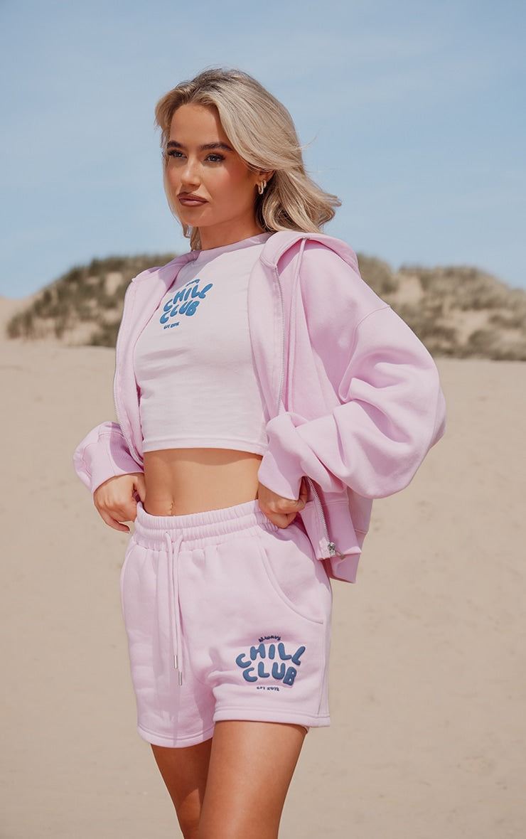 Bubblegum Pink Chill Club Puff Print Zip Up Jacket Next Day Delivery Before 10 pm