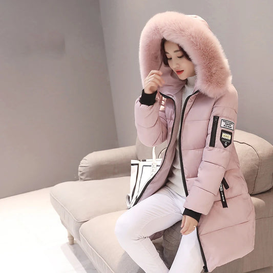 2023 Winter Women Parka Coats Long Cotton Casual Fur Hooded Jackets Thick Warm Slim-fit Jacket Female Overcoat Clothing