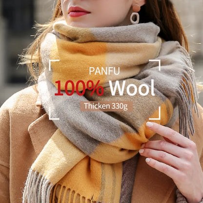Winter 100% Wool Scarf for Women Neck Warmer Cashmere Shawls and Wraps Echarpe Pashmina Ladies Plaid Wool Scarves Foulard Femme